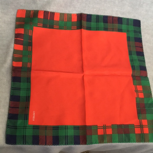 NWOT Cremieux Silk Square Scarf Red      W/ Green Plaid - Picture 3 of 8